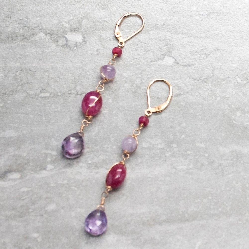 Luxury gemstones gold earrings